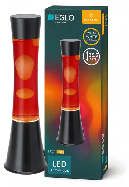 EGLO Lava, Trasparente, Bianco, Nero, Rosso, Acciaio, Tessuto, Cera, Tavolo, Stile retrò, IP20, Classe II