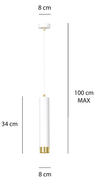 Sospensione 1 Luce Wagner In Acciaio Bianco Con Tubolare In Bianco E Oro