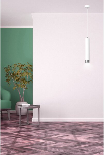 Sospensione 1 Luce Wagner In Acciaio Bianco Con Tubolare In Bianco E Cromo