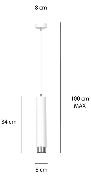 Sospensione 1 Luce Wagner In Acciaio Bianco Con Tubolare In Bianco E Cromo