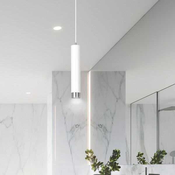 Sospensione 1 Luce Wagner In Acciaio Bianco Con Tubolare In Bianco E Cromo