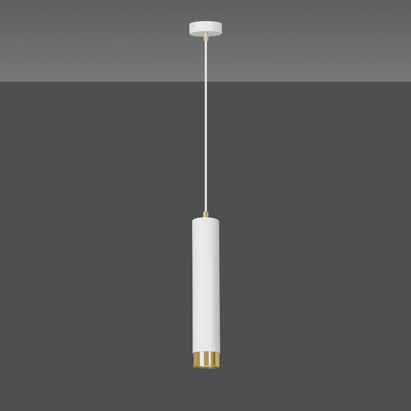 Sospensione 1 Luce Wagner In Acciaio Bianco Con Tubolare In Bianco E Oro