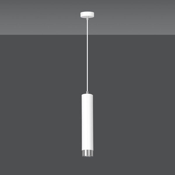 Sospensione 1 Luce Wagner In Acciaio Bianco Con Tubolare In Bianco E Cromo