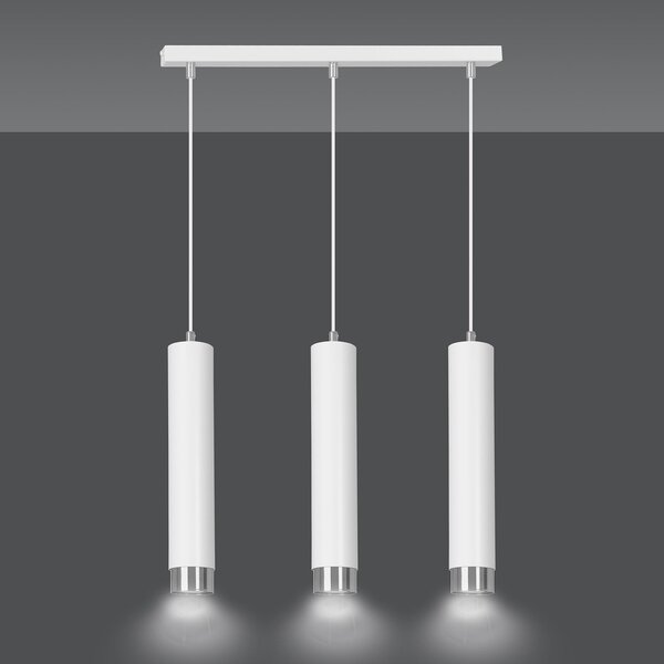Lampadario 3 Luci Wagner In Acciaio Bianco E Tubolari In Bianco E Cromo