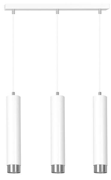 Lampadario 3 Luci Wagner In Acciaio Bianco E Tubolari In Bianco E Cromo