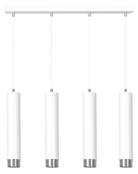 Lampadario 4 Luci Wagner In Acciaio Bianco E Tubolari In Bianco E Cromo