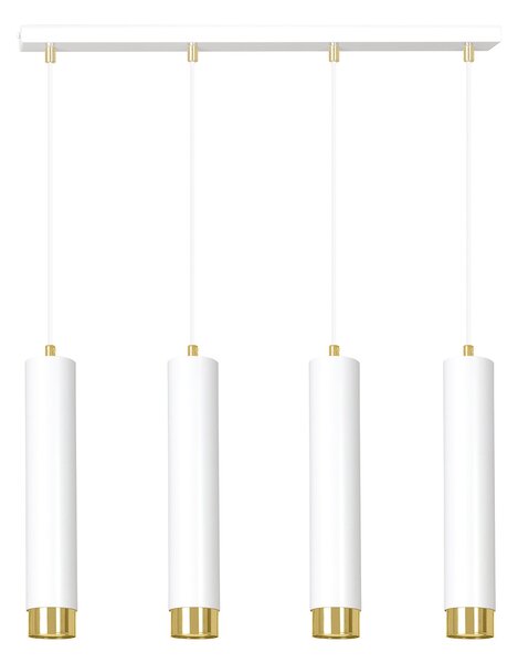 Lampadario 4 Luci Wagner In Acciaio Bianco E Tubolari In Bianco E Oro