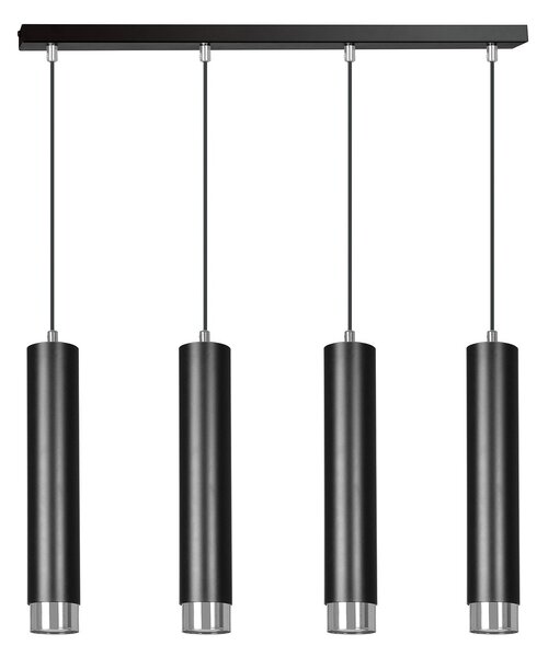 Lampadario 4 Luci Wagner In Acciaio Nero E Tubolari In Nero E Cromo