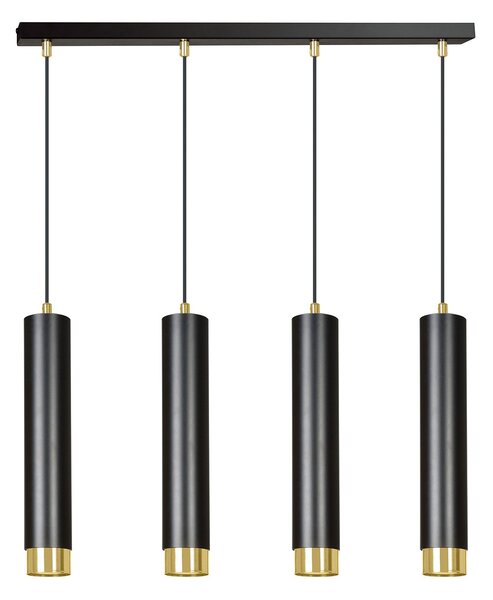 Lampadario 4 Luci Wagner In Acciaio Nero E Tubolari In Nero E Oro