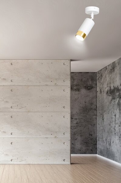 Faretto Orientabile 1 Luce Kore A Cilindro In Acciaio Bianco E Oro