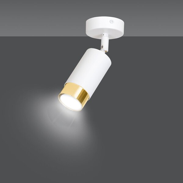 Faretto Orientabile 1 Luce Kore A Cilindro In Acciaio Bianco E Oro