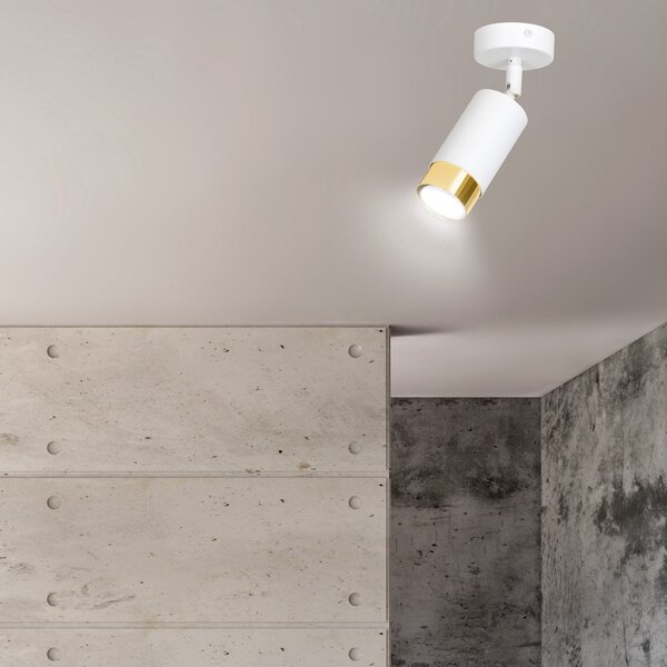 Faretto Orientabile 1 Luce Kore A Cilindro In Acciaio Bianco E Oro