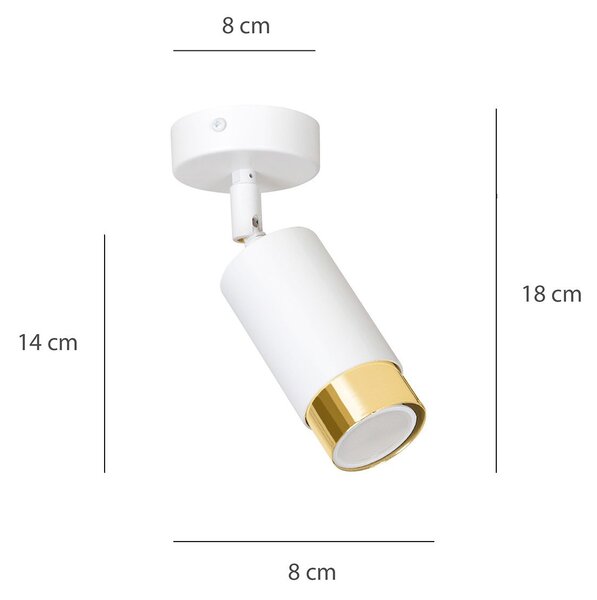 Faretto Orientabile 1 Luce Kore A Cilindro In Acciaio Bianco E Oro