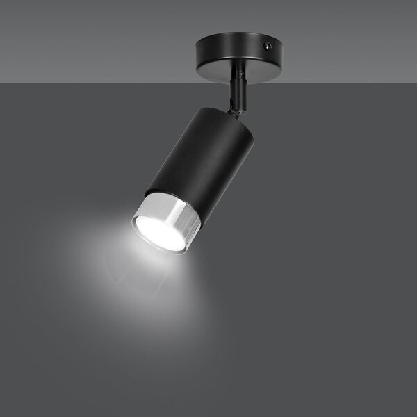 Faretto Orientabile 1 Luce Kore A Cilindro In Acciaio Nero E Cromo