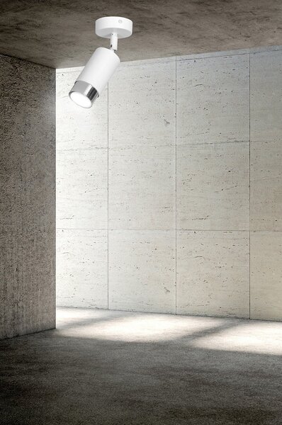 Faretto Orientabile 1 Luce Kore A Cilindro In Acciaio Bianco E Cromo