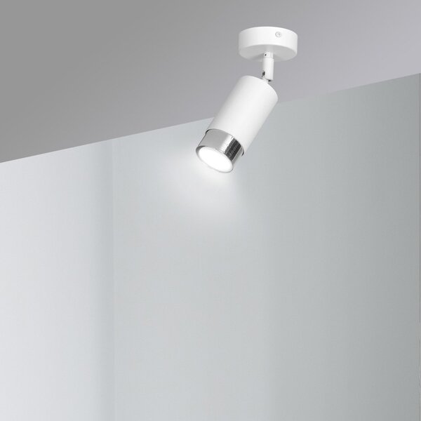 Faretto Orientabile 1 Luce Kore A Cilindro In Acciaio Bianco E Cromo