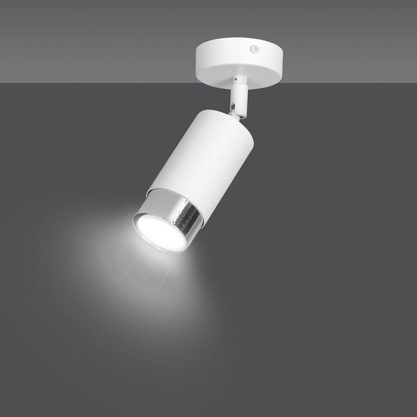 Faretto Orientabile 1 Luce Kore A Cilindro In Acciaio Bianco E Cromo