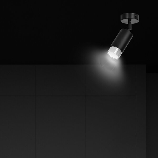 Faretto Orientabile 1 Luce Kore A Cilindro In Acciaio Nero E Cromo