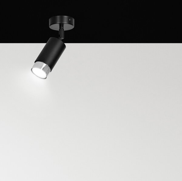 Faretto Orientabile 1 Luce Kore A Cilindro In Acciaio Nero E Cromo