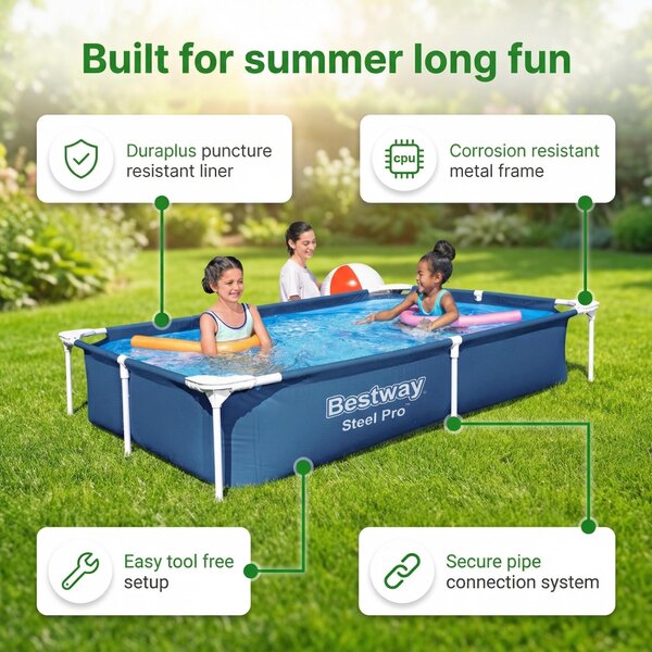 Bestway Steel Pro, piscina rettangolare - 221x150x43 cm - 8 pezzi - Modello S22218