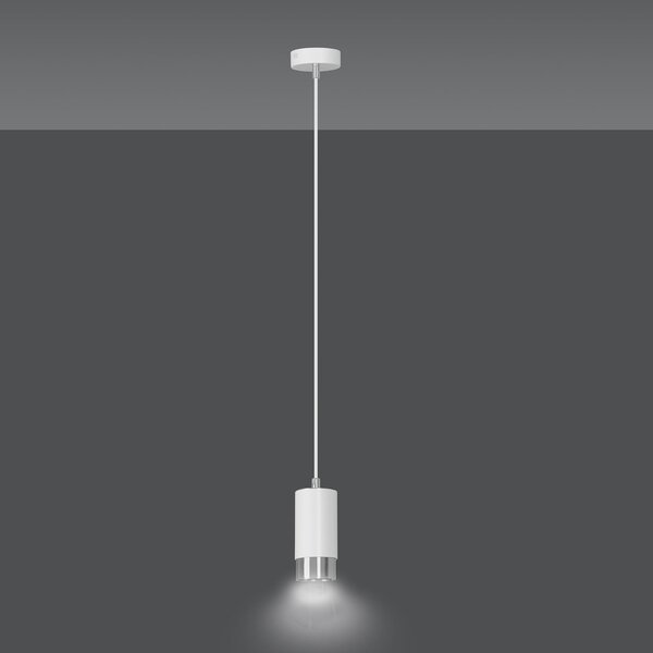 Sospensione Moderna 1 Luce Norreno A Cilindro In Acciaio Bianco E Cromo
