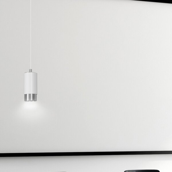 Sospensione Moderna 1 Luce Norreno A Cilindro In Acciaio Bianco E Cromo