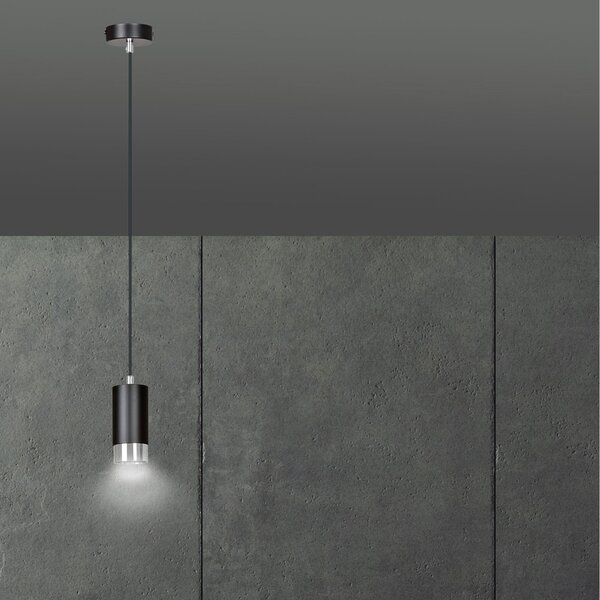 Sospensione Moderna 1 Luce Norreno A Cilindro In Acciaio Nero E Cromo
