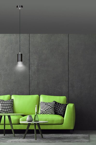 Sospensione Moderna 1 Luce Norreno A Cilindro In Acciaio Nero E Cromo