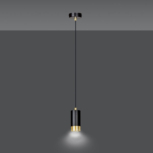 Sospensione Moderna 1 Luce Norreno A Cilindro In Acciaio Nero E Oro