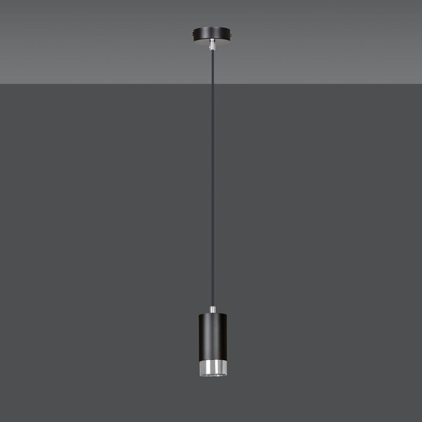 Sospensione Moderna 1 Luce Norreno A Cilindro In Acciaio Nero E Cromo