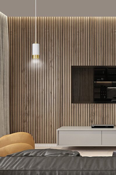 Sospensione Moderna 1 Luce Norreno A Cilindro In Acciaio Bianco E Oro