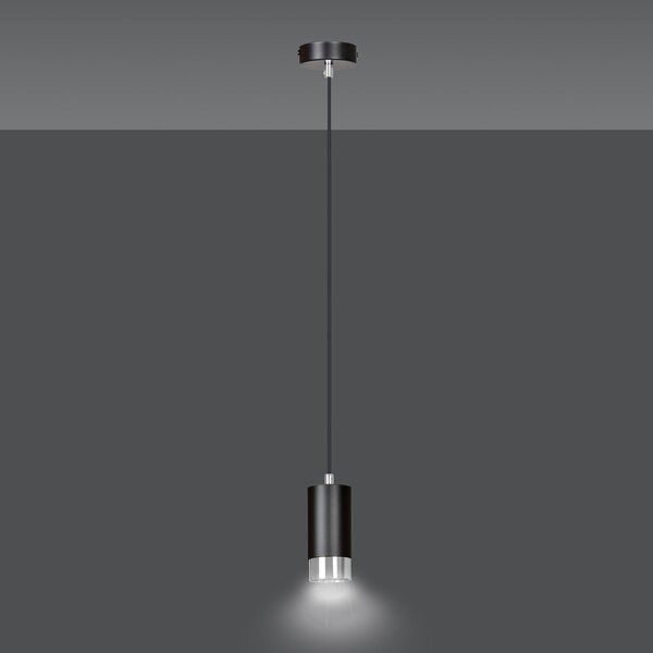 Sospensione Moderna 1 Luce Norreno A Cilindro In Acciaio Nero E Cromo