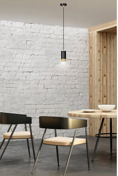 Sospensione Moderna 1 Luce Norreno A Cilindro In Acciaio Nero E Oro