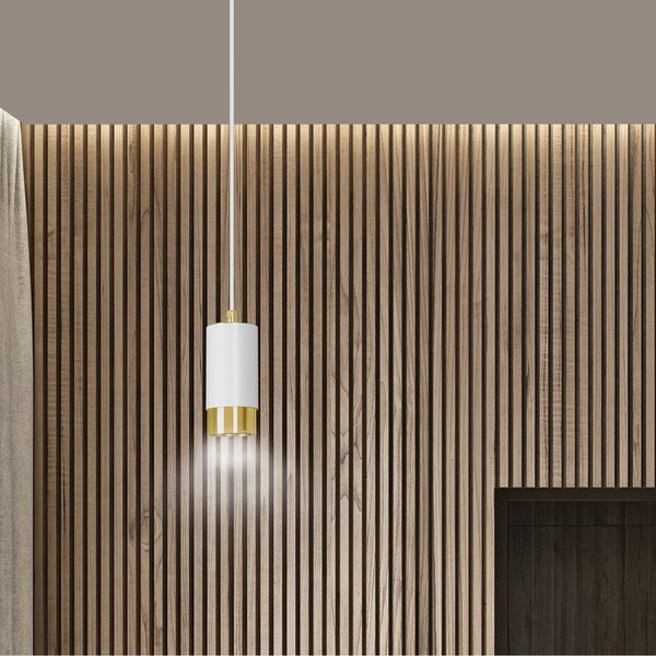Sospensione Moderna 1 Luce Norreno A Cilindro In Acciaio Bianco E Oro