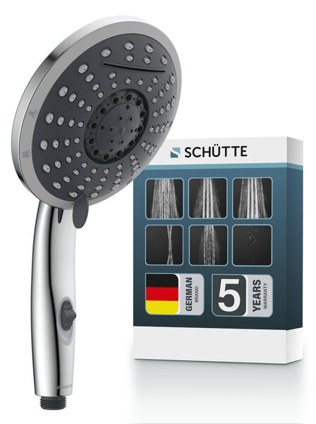 Doccetta NIAGARA, soffione doccia wellness con 5 tipi di getto e beccuccio a cascata, soffione con funzione di arresto dell'acqua, cromato
