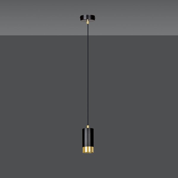 Sospensione Moderna 1 Luce Norreno A Cilindro In Acciaio Nero E Oro
