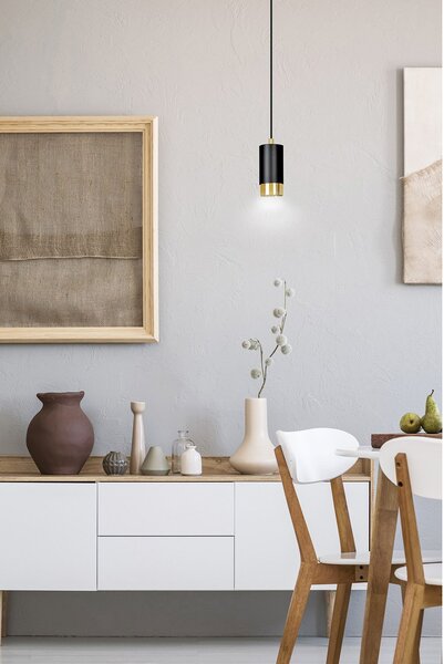 Sospensione Moderna 1 Luce Norreno A Cilindro In Acciaio Nero E Oro