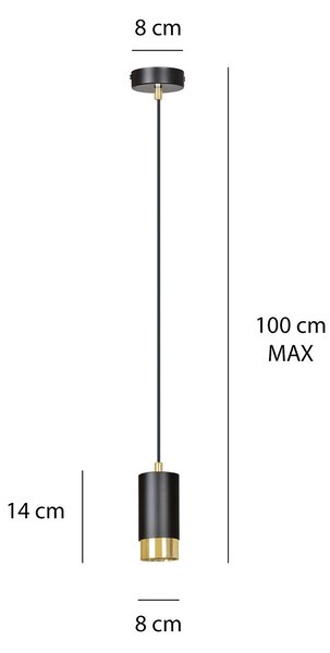 Sospensione Moderna 1 Luce Norreno A Cilindro In Acciaio Nero E Oro