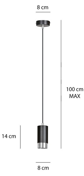 Sospensione Moderna 1 Luce Norreno A Cilindro In Acciaio Nero E Cromo