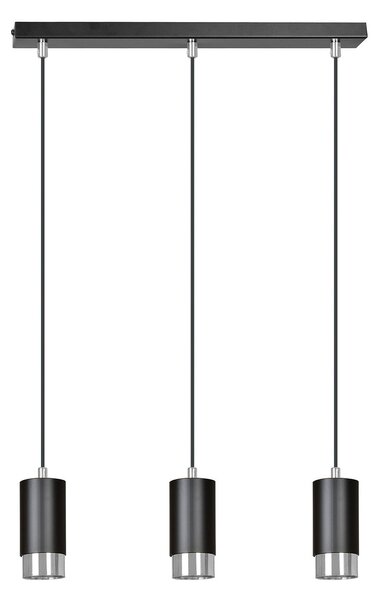 Lampadario 3 Luci Norreno Con Cilindri In Acciaio Nero E Cromo