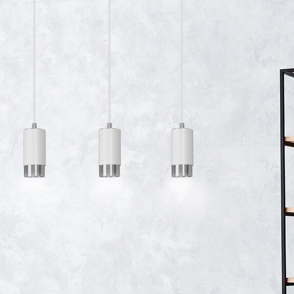 Lampadario 3 Luci Norreno Con Cilindri In Acciaio Bianco E Cromo
