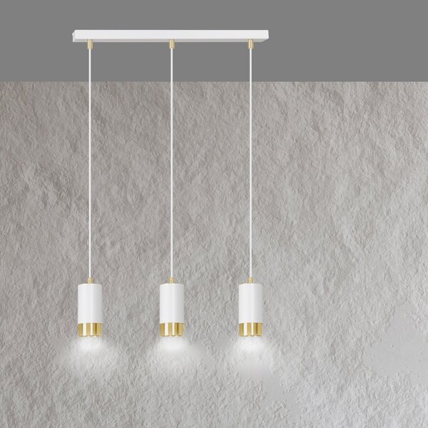 Lampadario 3 Luci Norreno Con Cilindri In Acciaio Bianco E Oro