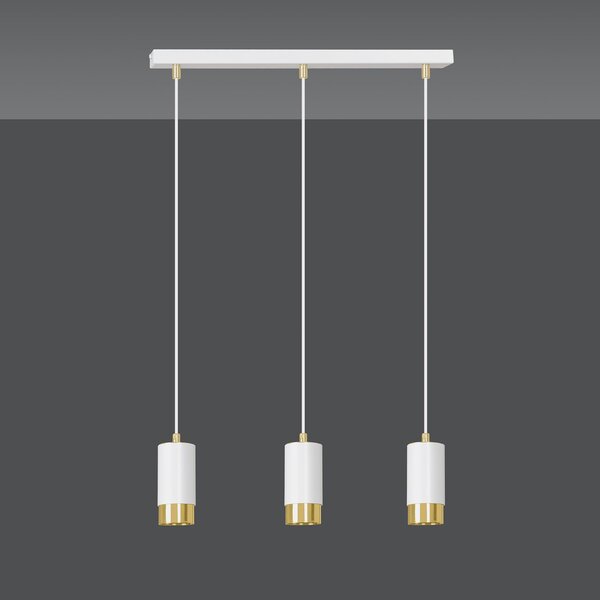 Lampadario 3 Luci Norreno Con Cilindri In Acciaio Bianco E Oro