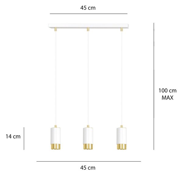 Lampadario 3 Luci Norreno Con Cilindri In Acciaio Bianco E Oro