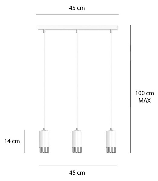 Lampadario 3 Luci Norreno Con Cilindri In Acciaio Bianco E Cromo