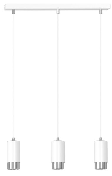 Lampadario 3 Luci Norreno Con Cilindri In Acciaio Bianco E Cromo