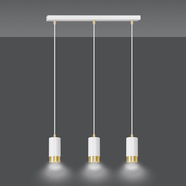 Lampadario 3 Luci Norreno Con Cilindri In Acciaio Bianco E Oro