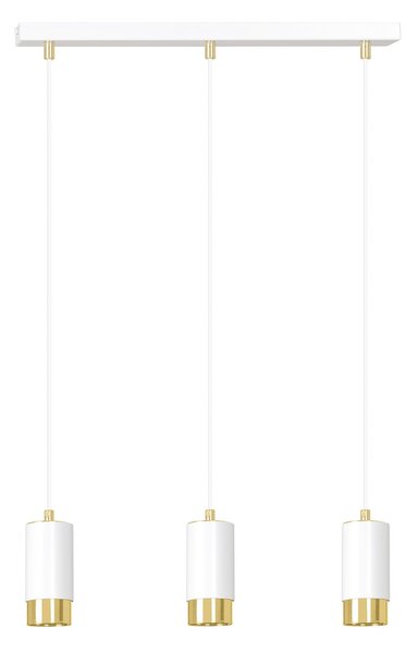 Lampadario 3 Luci Norreno Con Cilindri In Acciaio Bianco E Oro