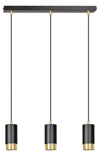 Lampadario 3 Luci Norreno Con Cilindri In Acciaio Nero E Oro