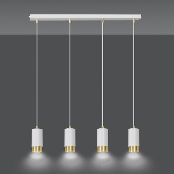 Lampadario 4 Luci Norreno Con Cilindri In Acciaio Bianco E Oro